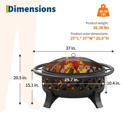 37" Outdoor Fire Pit with Poker and Spark Screen
