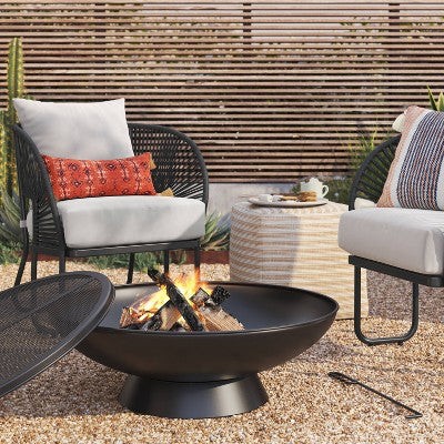 32.6" Metal Wood Burning Bowl with Spark Screen